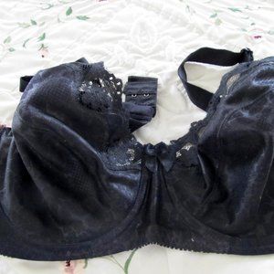 Black Lace and Embossed Satin Underwire Bra 34D